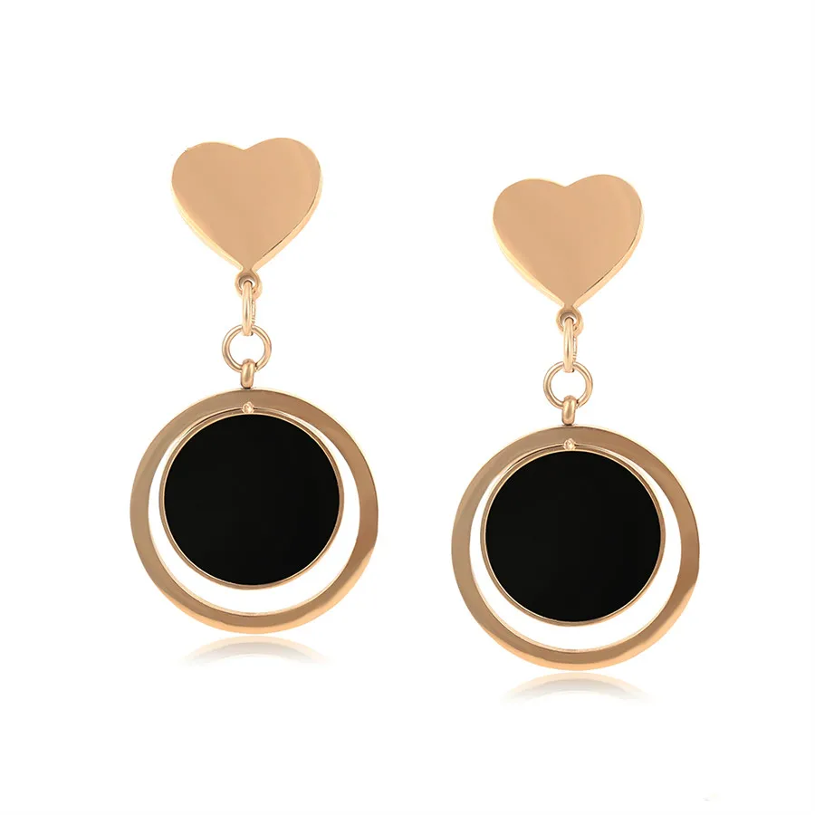 

A00597507 Xuping jewelry new heart-shaped round pendant stainless steel material lovely delicate joker rose gold earrings