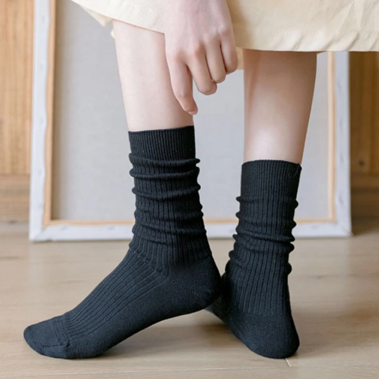 

Wholesale black long comfort women girls slouch socks thick spring crew sock