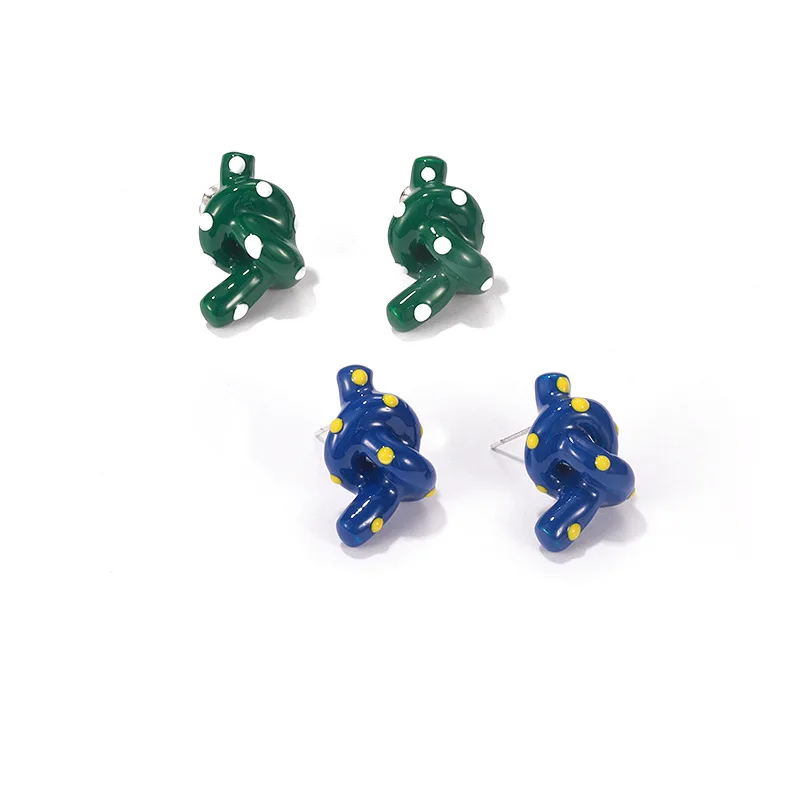 

Cute Design Knot Shape Earrings Dripping Oil Handmade Earrings For Women Statement Stud Earrings