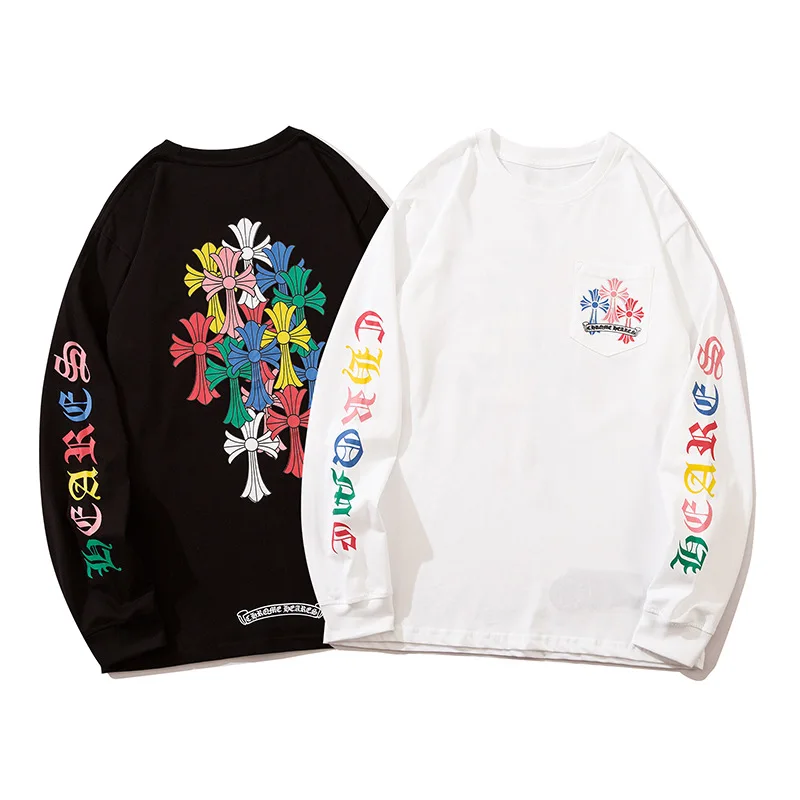 

MWJ6487 colorful letter printing loose mens tshirts long sleeve crewneck sweatshirt white, Multi color optional