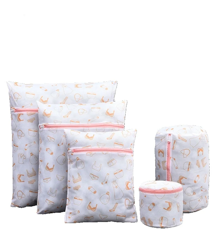 

Delicate Printing Zipper Delicate Mesh Laundry Bags Lingerie Polyester Mesh Fabric For Laundry Bag 5pcs/set
