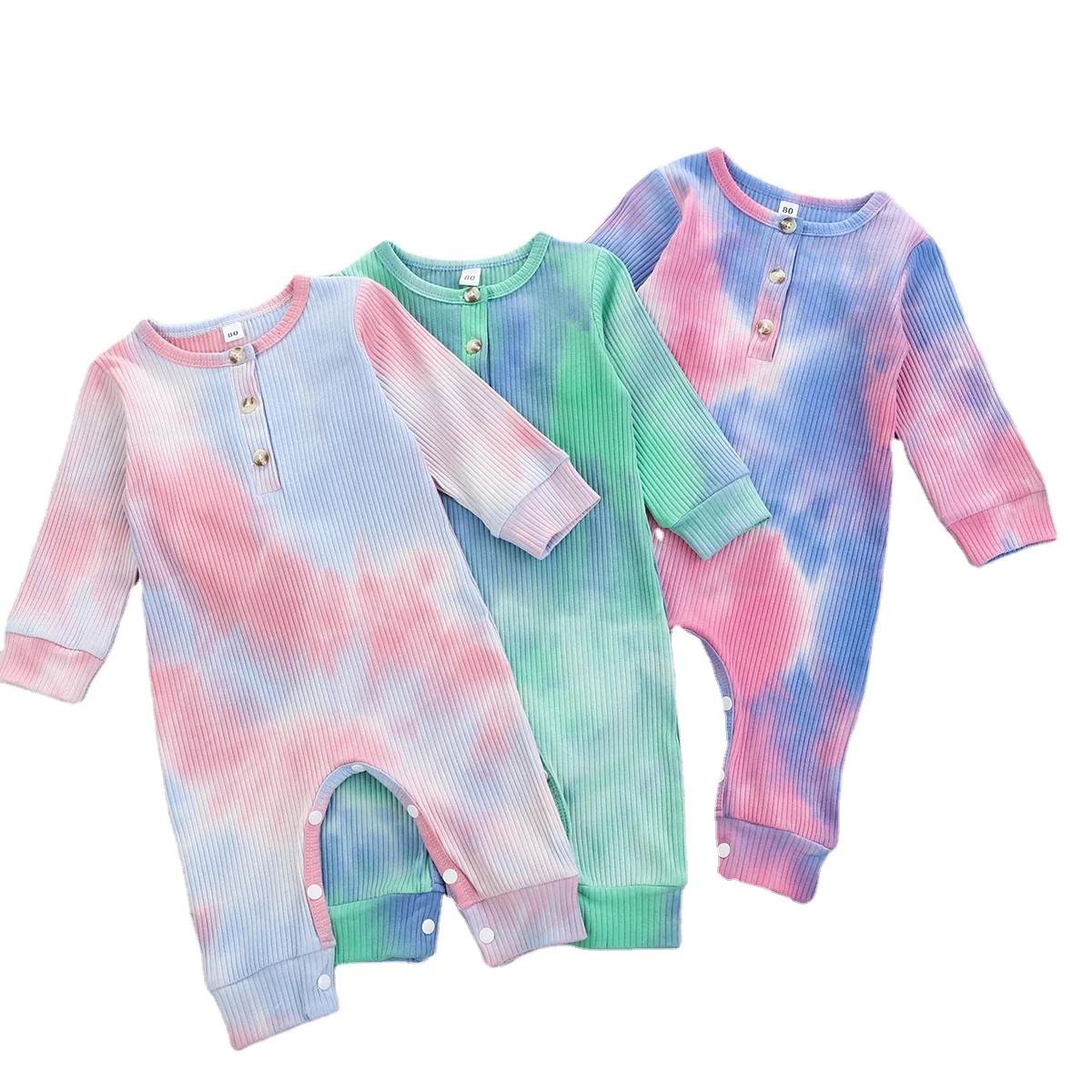 

Popular newborn baby boys girls tie-dyed jumpsuit long sleeve infants rompers