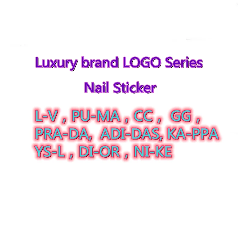 

NSK-67 Famous Designer Luxury Brand Name Logo 3D Nail Sticker Decal Cartoons Anime Nails Art Sticker