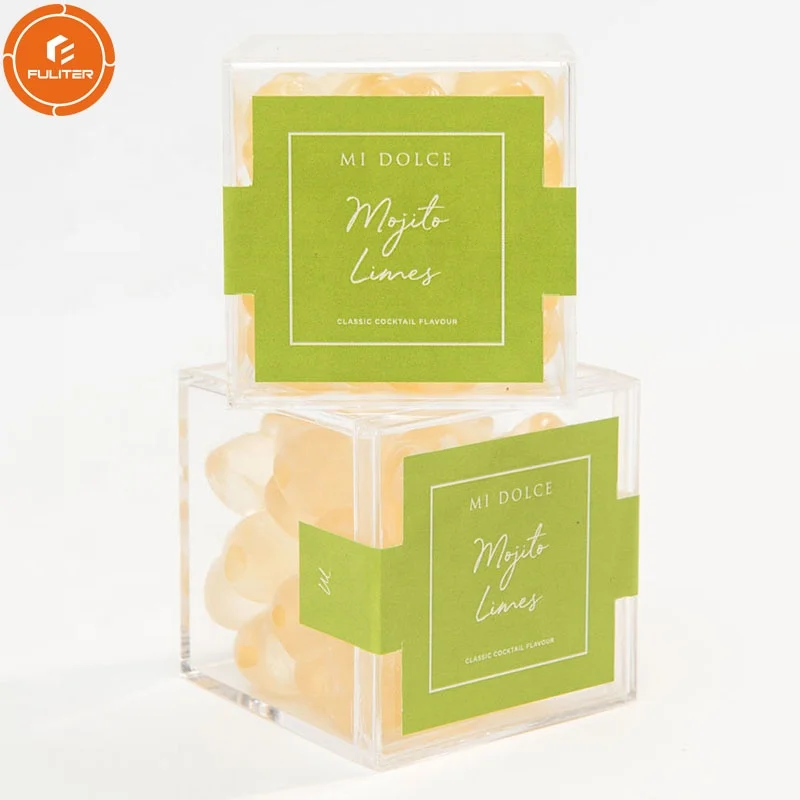 

Mini Christmas Acrylic Small Gift Box Wedding Favor Clear Acrylic Candy Cube Box With Lid/Sticker