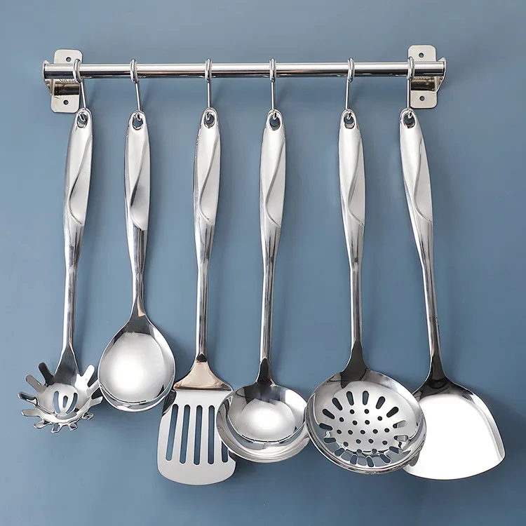 

Hot sale slotted turner shovel utensil set kitchenware 7pcs stainless steel cooking tools kitchen utensils from china, Silver
