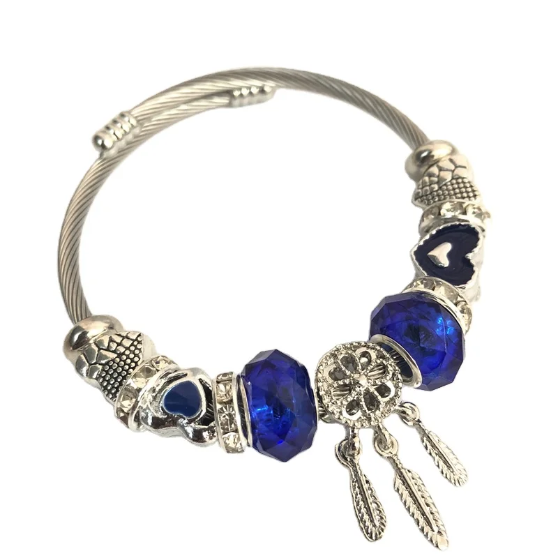 

Modalen Diy European Lucky Fortune Stainless Steel Women Bangle Charm Bracelet Jewelry, Mixed