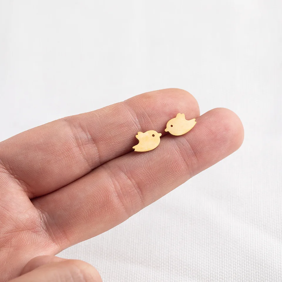 

Newest Arrival 316L Stainless Steel Bird Earrings 18K Real Gold Plated Titanium Steel Bird Animal Stud Earrings