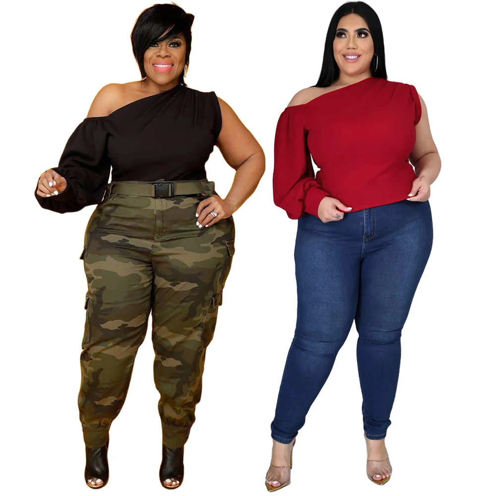 

YD-AP7012 women Solid stylish summer plus size asymmetrical sleeve tops
