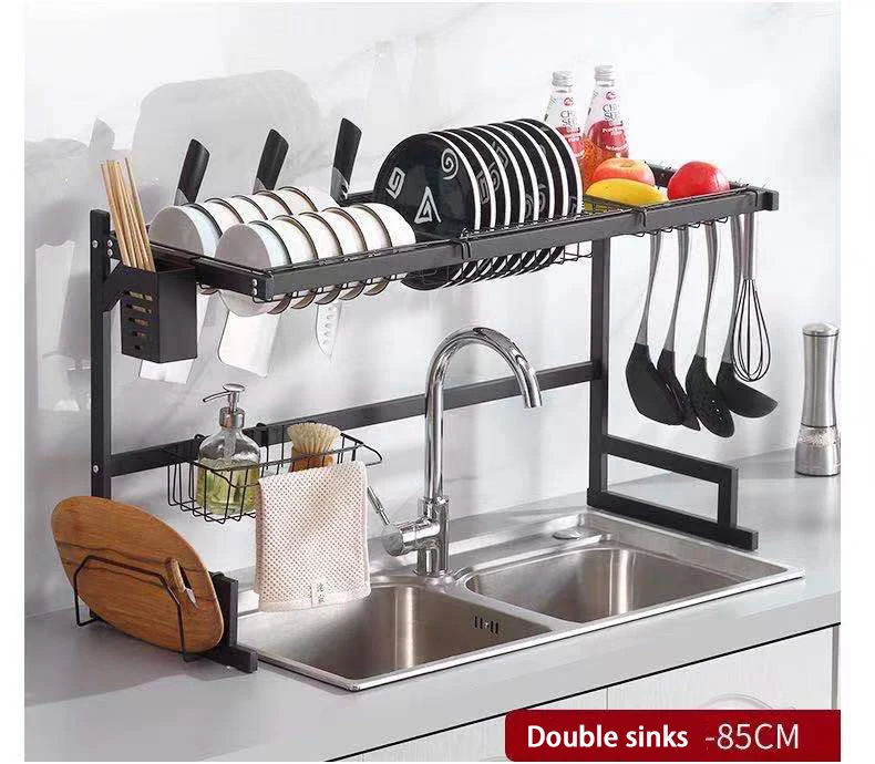 

Stainless Steel Kitchen Shelf Organizer Over The Sink Dish Drying Rack Holder Draining Storage Holders Dish Racks, Black