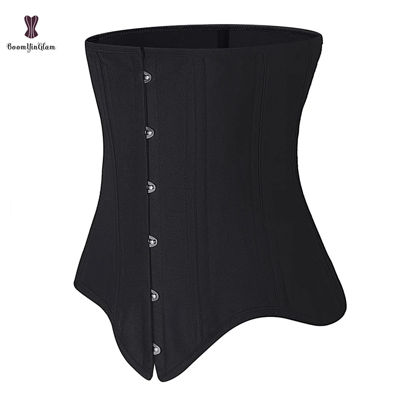 Plus Size XXS to XXXXL Gothic Burlesque Corset Solid Black Steel Boned Underbust Top Lace Decoration Drawstring Waist Trainer