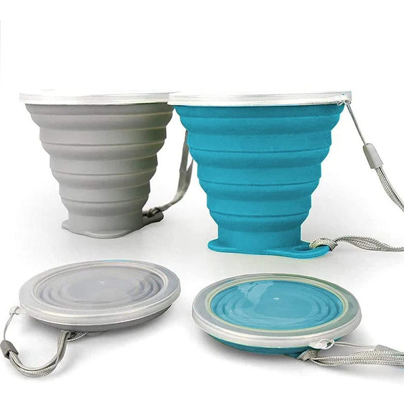 

2021 New Portable Silicone Reusable Folding Coffee Cup With Lid Telescopic Collapsible Drinking Cup Outdoor Travel Water Cup, Multi color