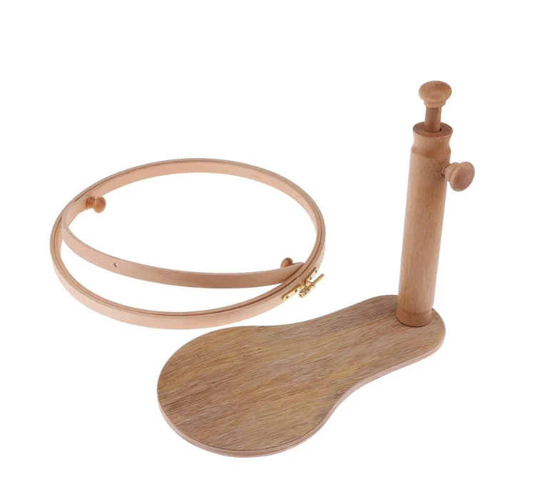 

21cm Adjustable Wooden Embroidery Hoop Seat Stand Cross Stitch Rack Frame Embroidery Kit For Beginner, Wood color