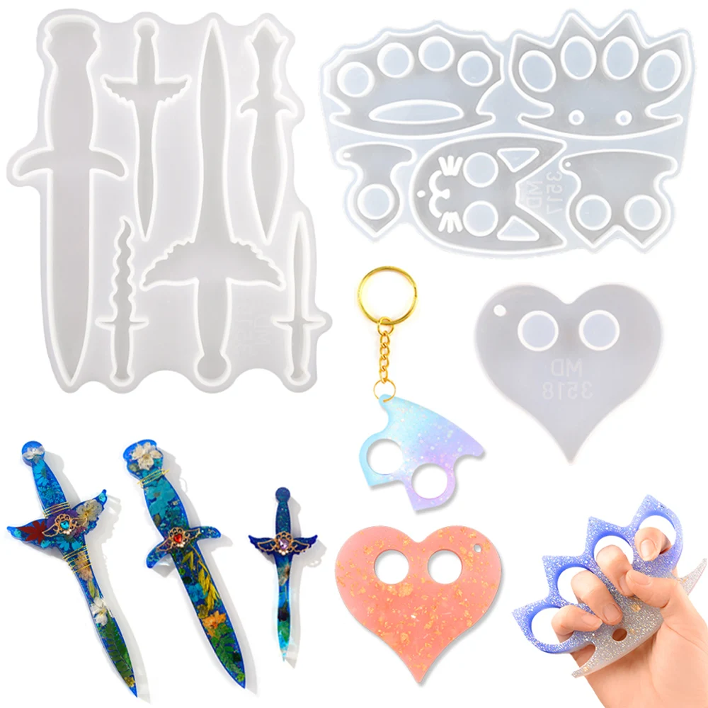 

DM119 3 Style Defense Resin Mold Keychain Knife Dagger Cat Heart Self Defense Silicone Mold For Epoxy Resin