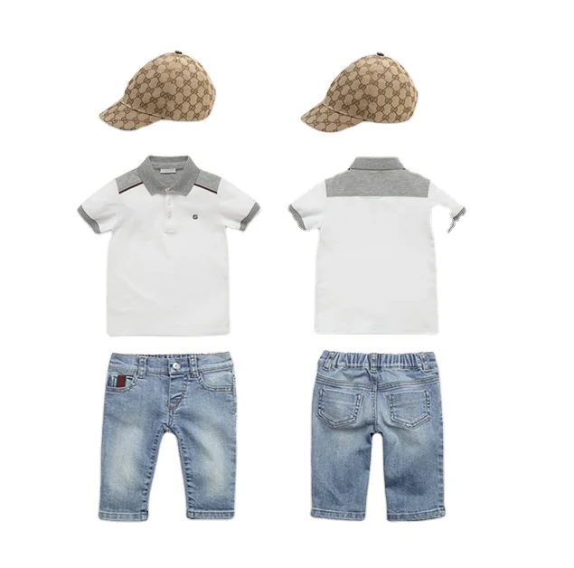 

Children wear boys summer cotton 2pcs clothes set baby boys short sleeve t-shirt jean pant shorts 2in Sets kids clothing clothes, Picture shows