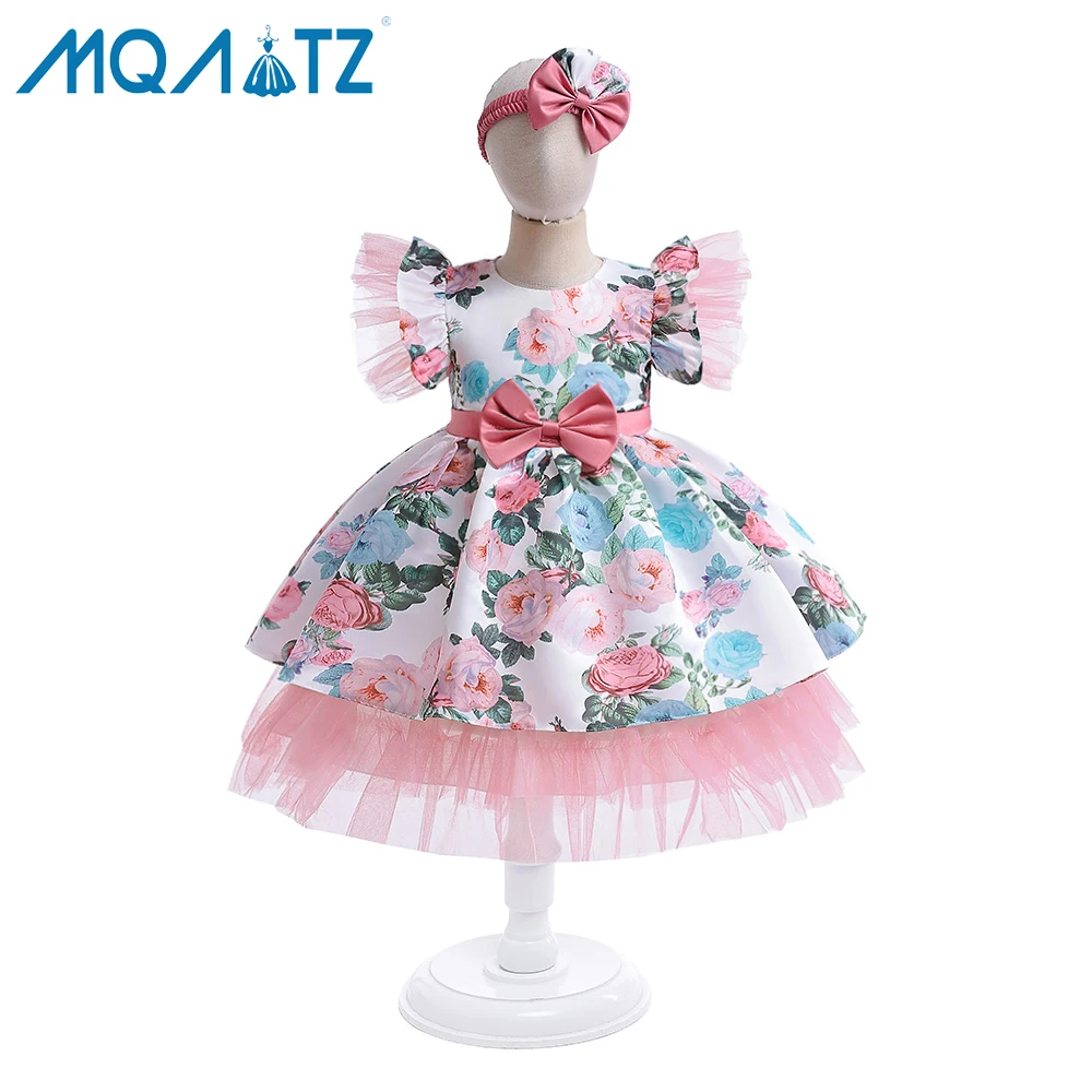 

MQATZ Children Evening Fluffy Princess Dresses Kids Frocks Printing Casual Dress Flower Girl Dresses