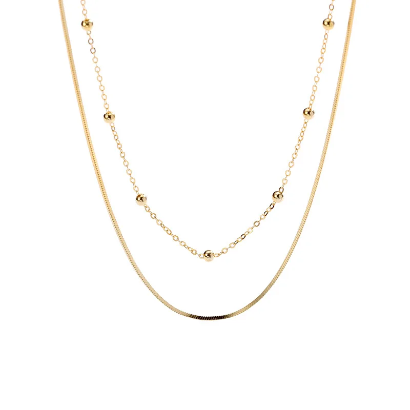 

Daidan Sterling Silver Layered Trendy Bead Double Chain 18K Plated Snake Chain Choker Womens Necklaces