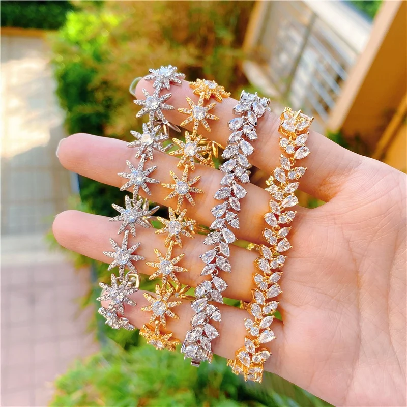 

Wholesale Quality Trendy fashion jewelry 18K White Gold Flower Diamond Tennis Bracelets For Women Ladies