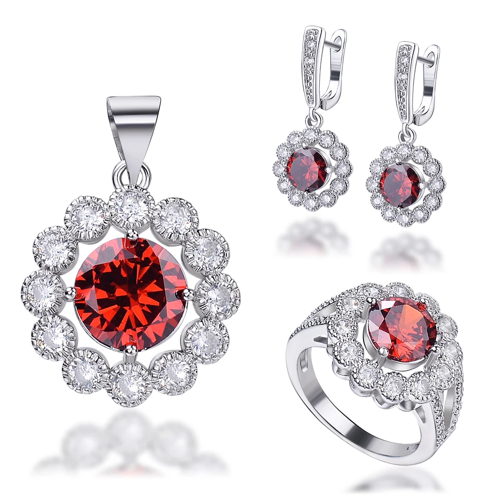 

50% Discount Fashion Brass CZ Pendant Ring Earrings Women Jewelry Set Elegant Luxury Design New Wedding Jewelry