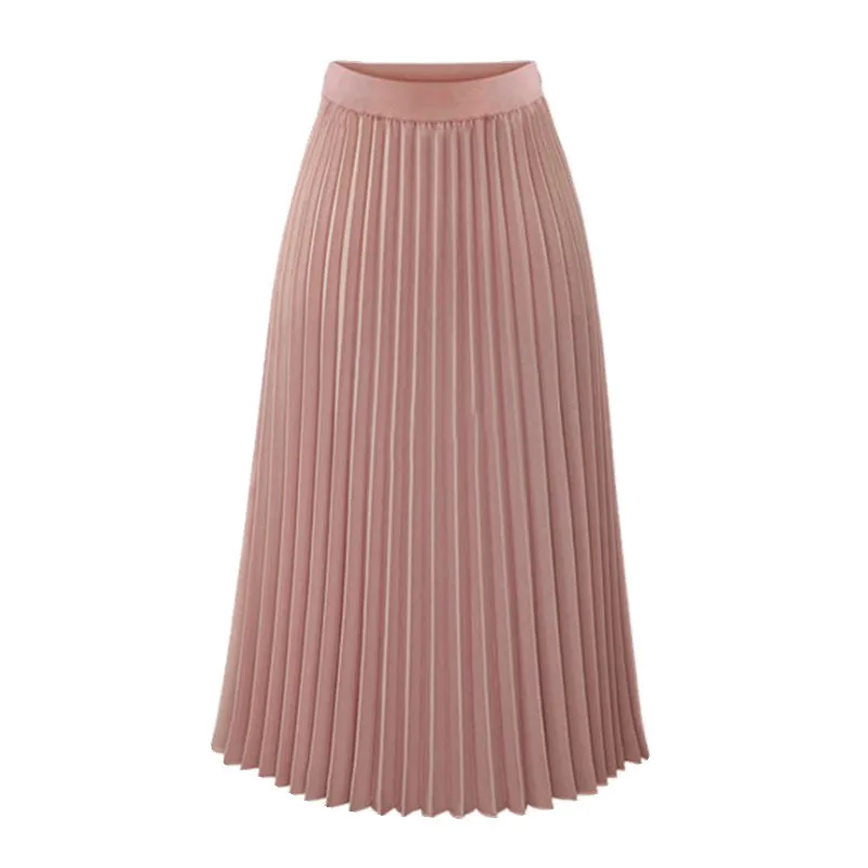 

2021 new arrivals Chiffon skirt mid-length pleated skirt elastic high waist slim slimming loose skirt