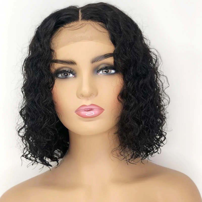 

Cheap price afro curl closure wig human hair wigs 4x4 closures for black women short curly bob wig
