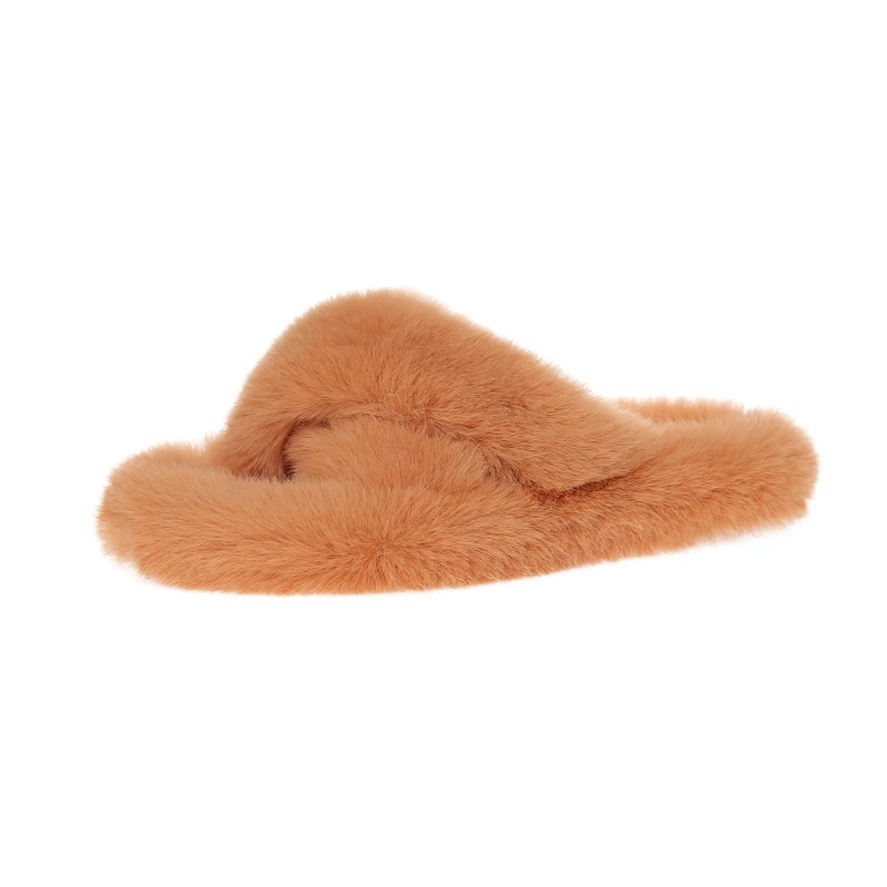 

Bedroom Fuzzy Faux Fur Slipper Flat Spa Fluffy Open Toe House Shoes Lady Girl Warm Cross Furry Slippers Slides