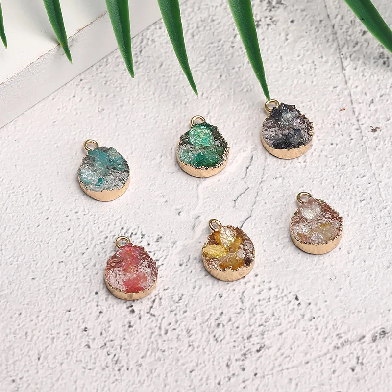 

Necklace bracelet earring DIY accessories copper edge round crystal cluster resin pendant (SZ053), As picture