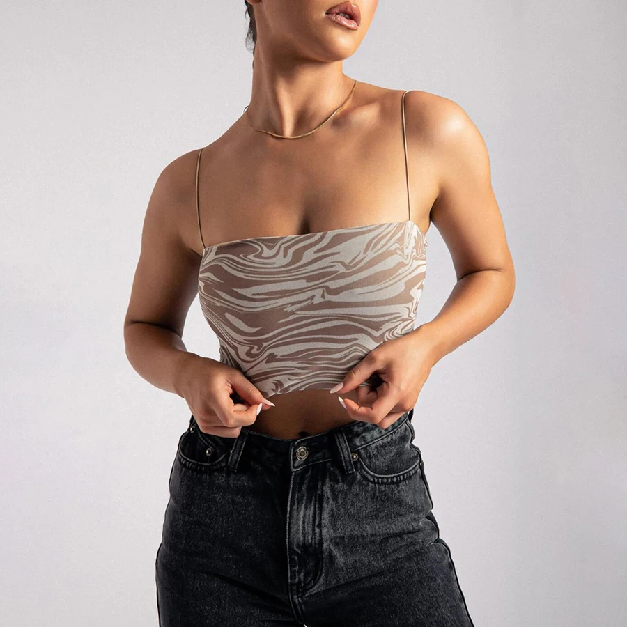 

Nibber K21B01678 2021 New Summer Fashion Spaghetti Striped Bodycon High Street Women Tops Camisole Gauze Crop Tops Women