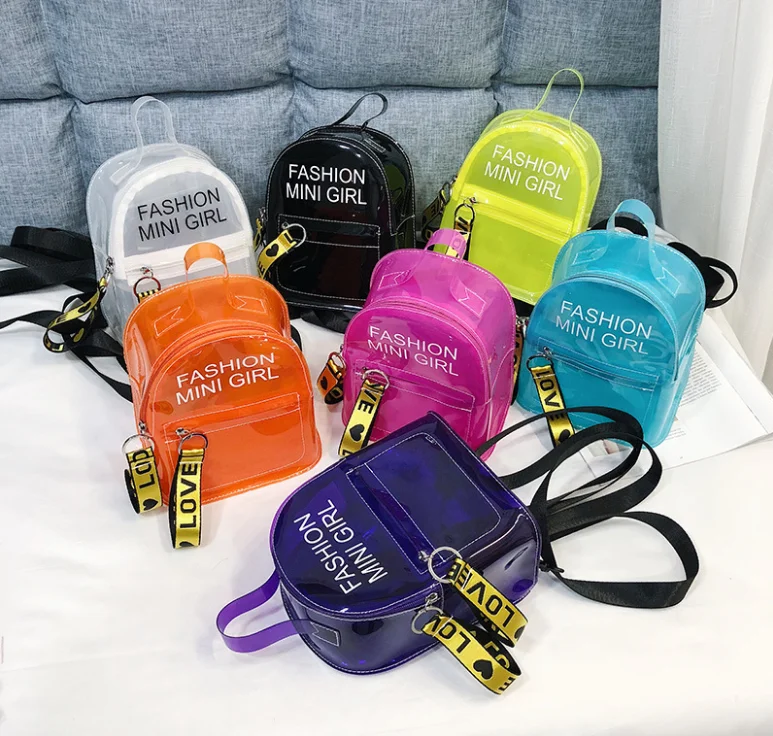 

Kids Jelly Neon Color Leisure Travel Waterproof Transparent Clear PVC Backpack