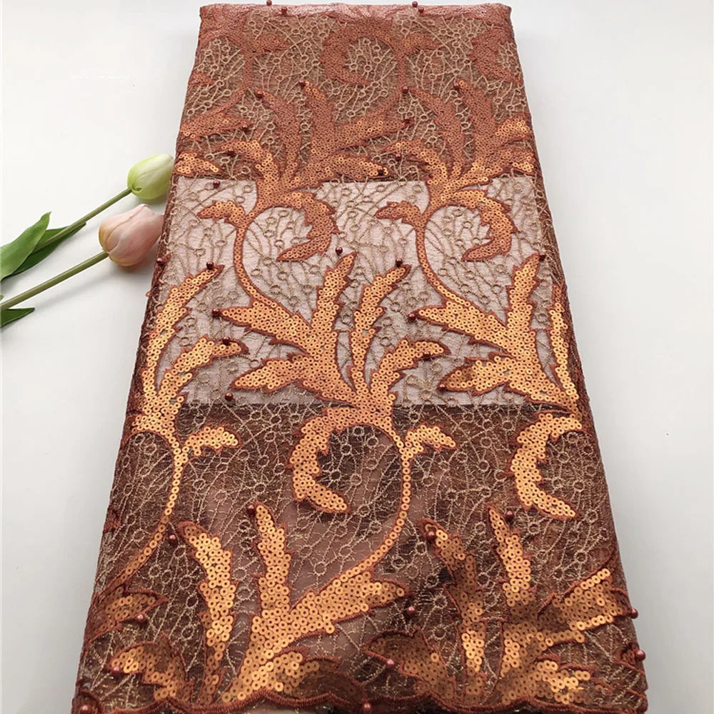 

Beautifical party lady dressing sequins embroidery long dress beads orangge french lace ML55N06, Can be customized