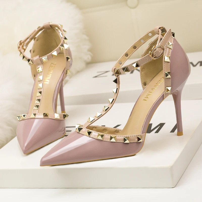 

Dropshipping D'Orsay Pumps for women pointed top buckle strap heels PU lining heeled pumps shoes, Red, black, purple, grey, apricot
