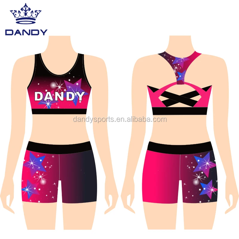 

cheap girls practice wear, all star cheer bra and shorts , sublimation dance practice wear, Custom color cheerleading uniforms