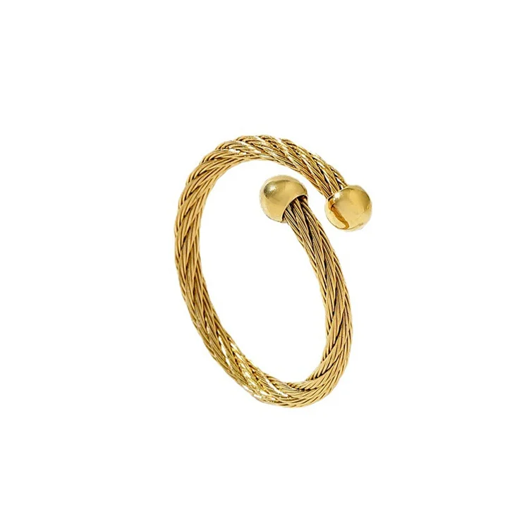

Wholesale New Trend Simple Statement Stainless Steel Gold Plated Twist Open Adjustable Cable Fashion Ring