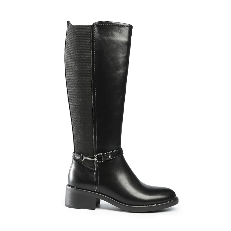 

Unique design hot sale buckled solid leather women over the knee boots overknee