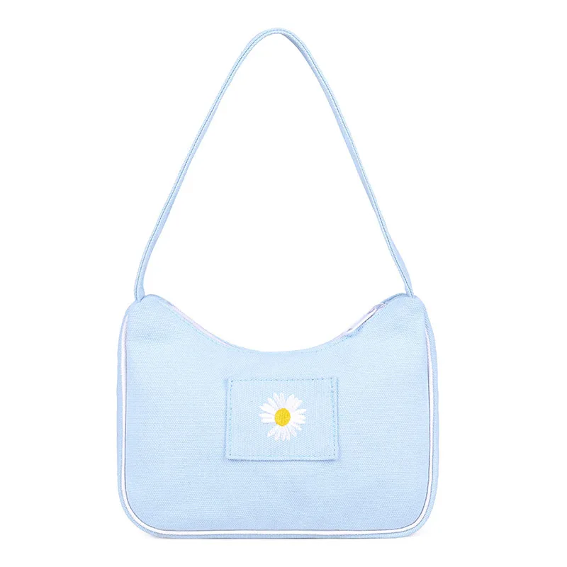 

Women trendy canvas hand bags tote embroidery mini shoulder small armpit bags for girls, 3 colors for choose/customized color