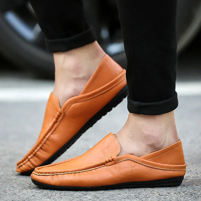 

Amazon hot selling new product slip on genuine leather casual shoes men loafers