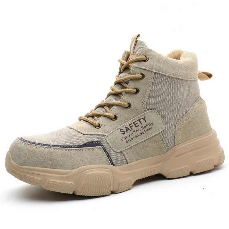 

Hot sale Non-slip Smash-resistant, puncture-resistant, indestructible Men's breathable work shoes safety shoes, Grey khaki