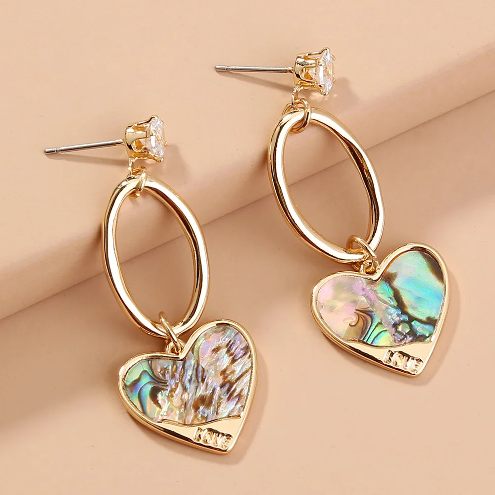 

2020 European and American trend stitching earrings long temperament joker love earrings female, Luxury