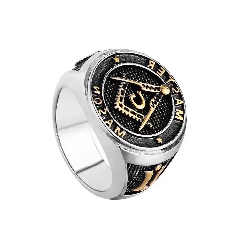 

European and American personality retro punk Masonic logo men's stainless steel ring