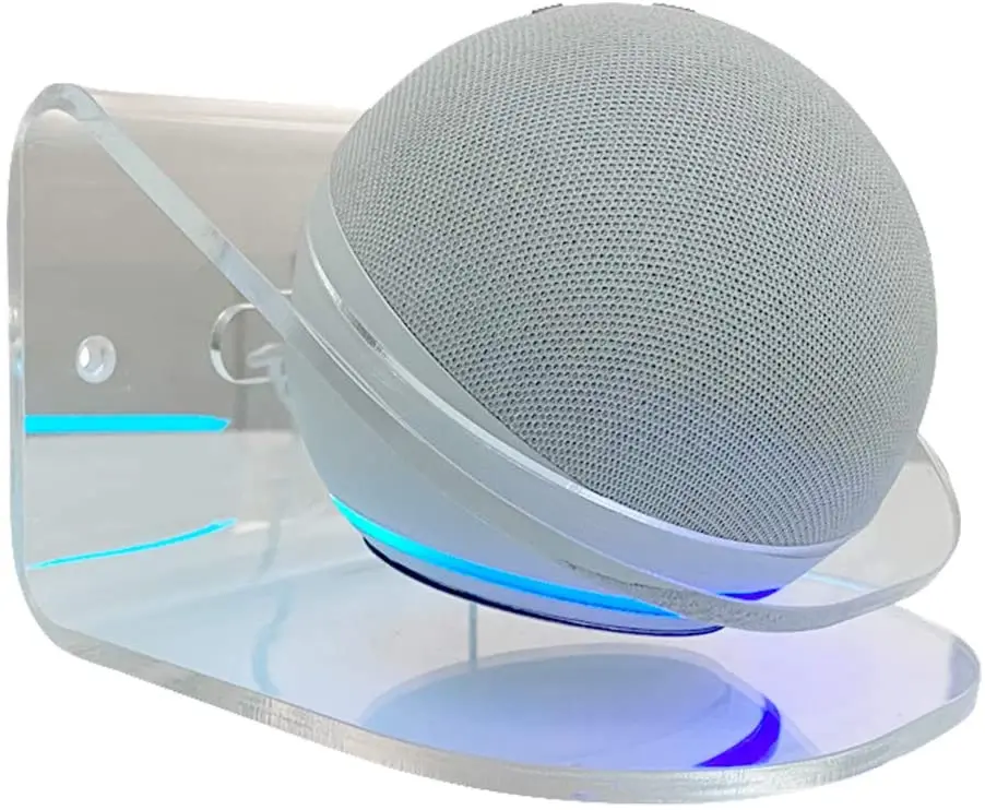 

2 in 1 Wall Mount Holder Desktop Stand for Echo Dot 4th Generation,Transparent Acrylic Speaker Wall Shelf Holder Space Saving Br