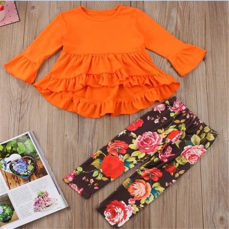 

fall orange dot Girls Ruffles Halloween Outfits Turkey Printed Girls Clothing Sets