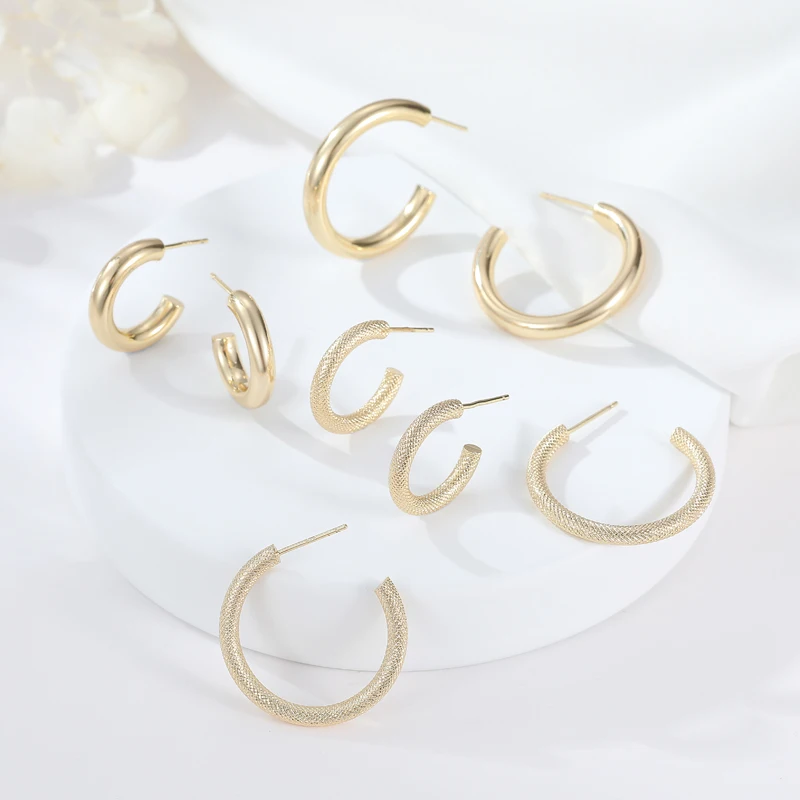 

14K Gold Hoop Earings Fashion Jewelry Lightweight Chunky Texture Open Hoops Earrings Accessories Jewelry for Women