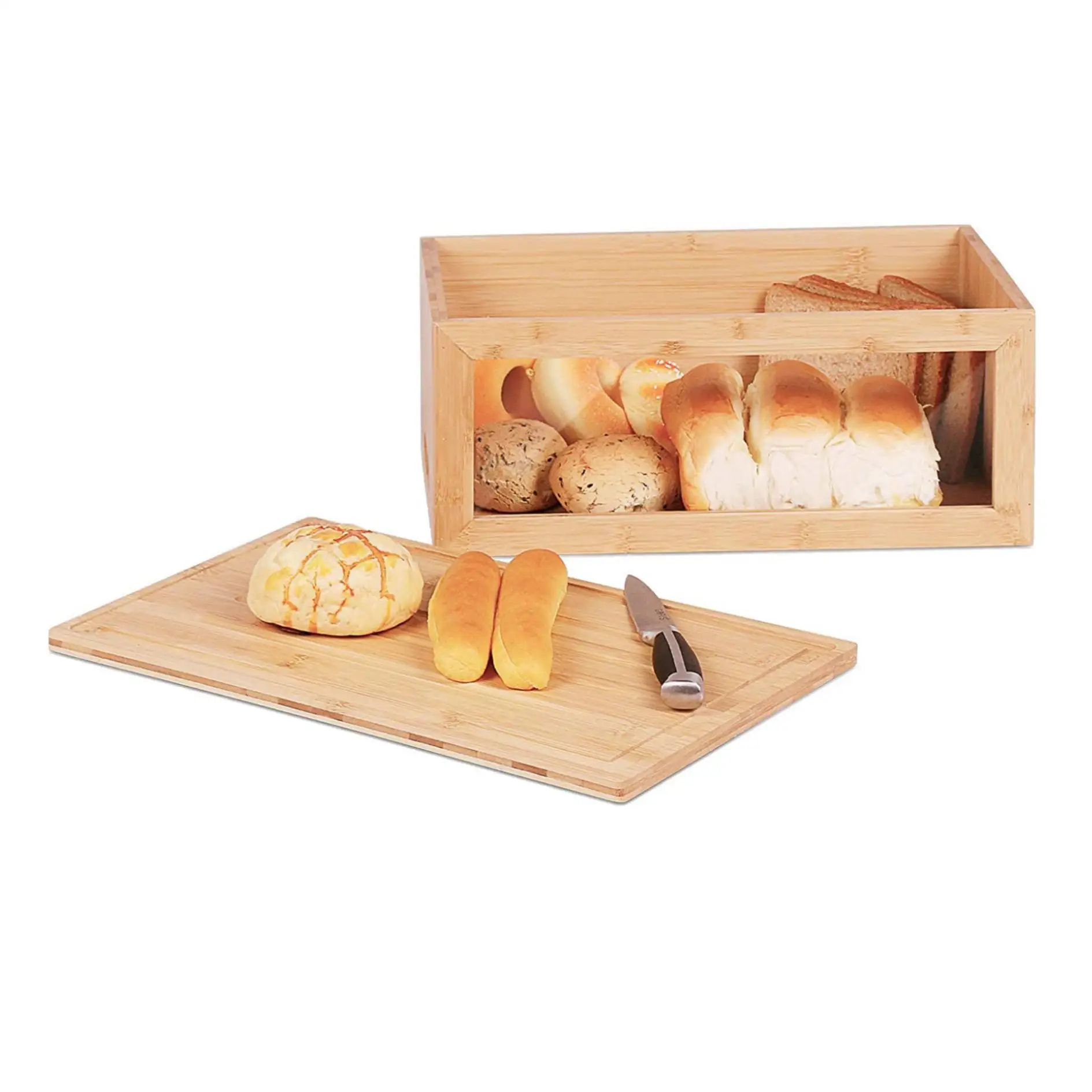 

Single Layer Bread BoxLarge Bread Box for Kitchen CounterWooden Large Capacity Bamboo Bread Food Storage Bin with Cutting