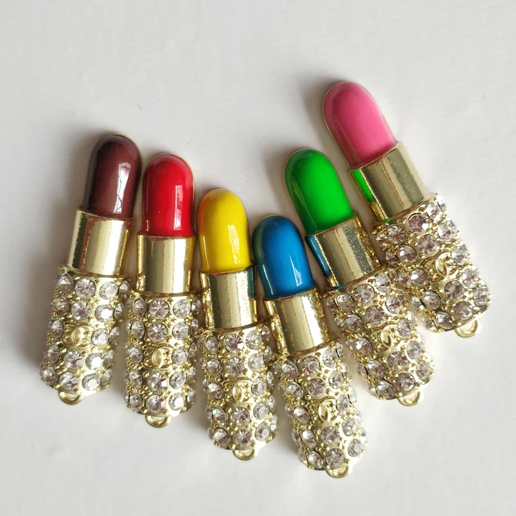 

DIY channel charms gold and colorful lipstick pendant necklace