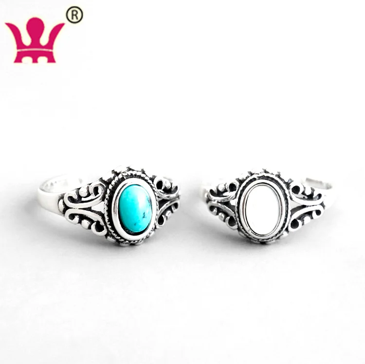 

Boho Silver Rings For Women Oval Gem Turquoise Shell Joint Ring Jewelry Gift