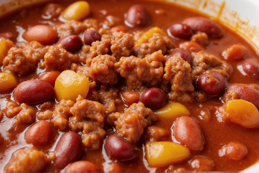 Close-up of Wendy's chili texture showing beans and ground beef