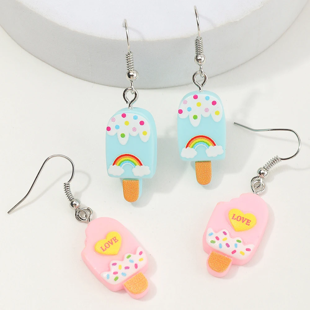

Wholesale Fashion Cartoon Colourful Earrings Set Ice Cream Acrylic Resin Earring Display For Girls, Colourfu