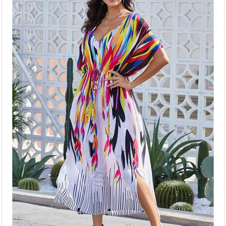

2019 Hot Sale Multicolor Ties Front Kaftan Dress Kaftans Wholesale Kaftan Beachwear for Women, Picture