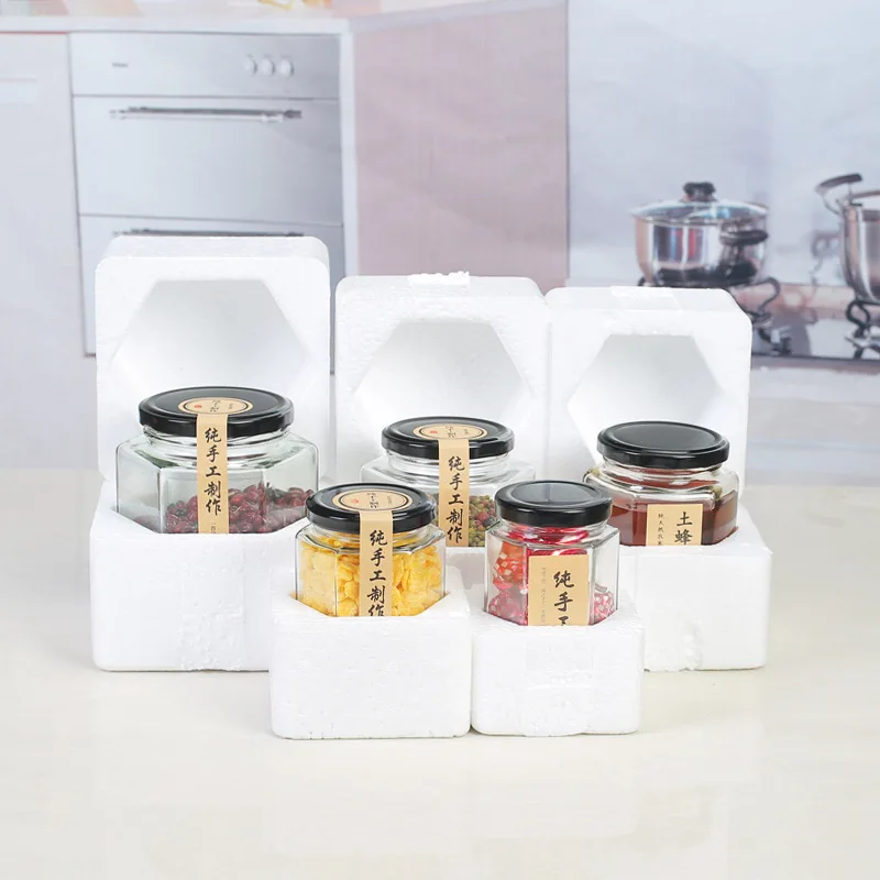 2020 Customized Recyclable Hexagonal Empty Clear Bulk Mini Glass Jam