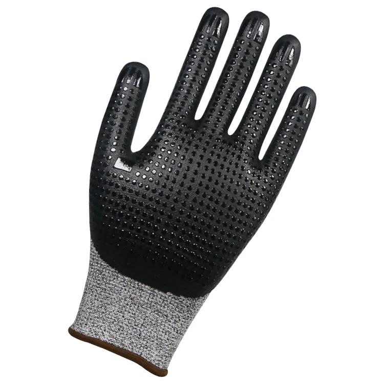 
Puncture resistant anti cut HPPE nitrile foam dotted gloves with good grip 
