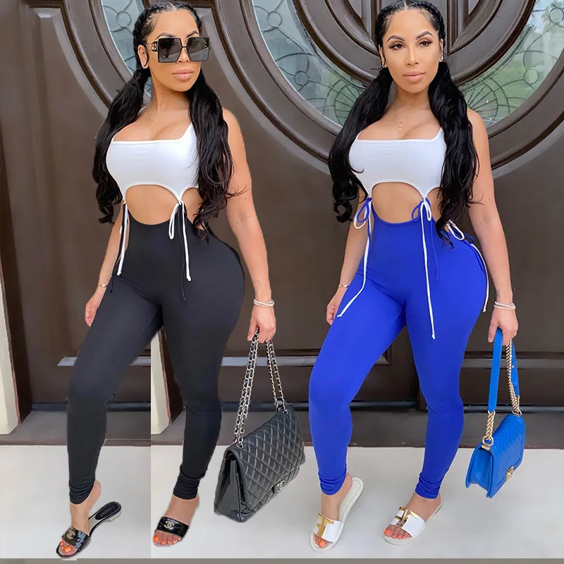 

Hot selling new style women's clothing in Europe and America Fashion color matching vest strappy jumpsuit, Picture